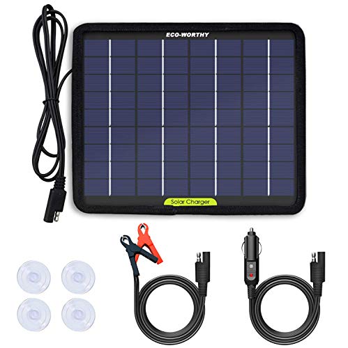 ECO-WORTHY 12 Volts 5 Watts Portable Power Solar Panel Battery Charger Backup for Car Boat Batteries