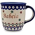 Polish Pottery 11 oz Babcia - Grandma Mug (Hearts And Flowers Theme) + Certificate of Authenticity