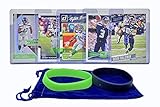 Seattle Seahawks Cards: Russell Wilson, Chris Carson, Doug Baldwin, Tyler Lockett, Bobby Wagner ASSORTED Football Trading Card and Wristbands Bundle
