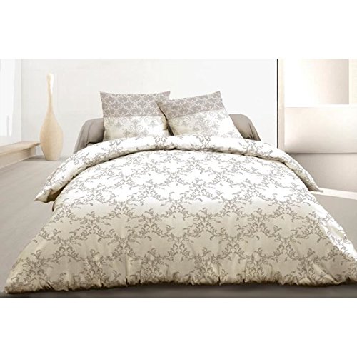 Home Linge Passion 3 Piece Duvet Cover Set, Cotton, Grey-Beige, Full Bed