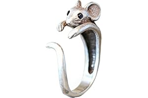 FLYYQMIAO Little Mouse Vintage Animal Index Finger Ring Cute Open Wrap Ring Handmade Burnished Mouse Ring for Women Teen Girl