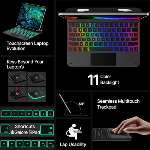 typecase Edge Keyboard Case for iPad Air 13"(M4/M3/M2, 2026/2025/2024) & Pro 12.9" – Magic with Multi-Touch Trackpad, 11 Colors Backlight, Pencil Holder, Slim & Lightweight- Black