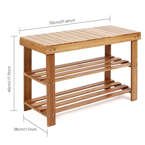 [- HOMFA Bambus Schuhschrank Sitzbank Schuhregal Schuhbank Badregal Bambusregal 3 Ablage(70x28x45cm