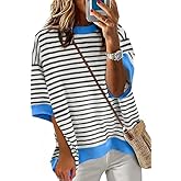 JEKAOYI Womens Tops Casual Oversized Striped Short Sleeve T Shirts Crewneck Pullover Loose Blouse