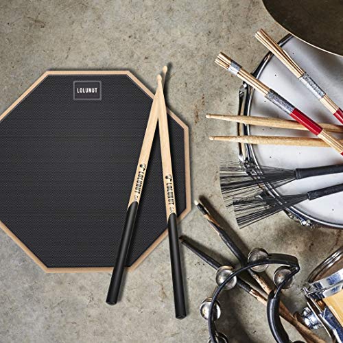 LOLUNUT 12 Inch Silent Drum Pad, Dumb Drum Beginner Rubber Practice Pad, with 5A Drum Sticks (12 Inch, Black)