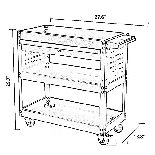 Rolling Tool Cart, 3 Trays Service Tool Cart with Lockable Drawer, Multifunctional Tool Cart, Utility Cart, Mobile Storage Cabinet, Tool Storage Organizer (red)