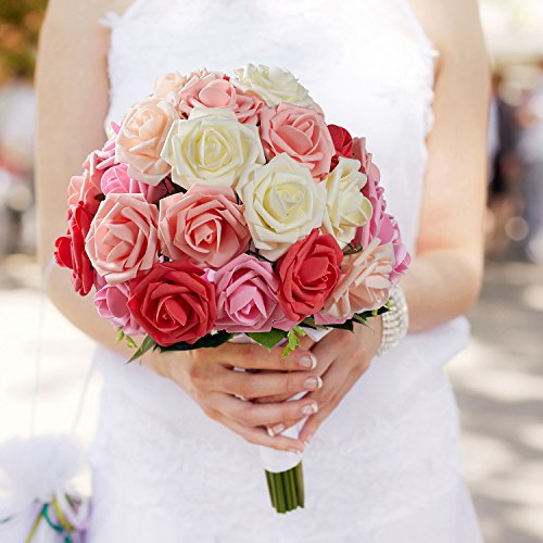 MACTING Artificial Flower Rose, 30pcs Real Touch Artificial Roses for DIY Bouquets Wedding Party Baby Shower Home Decor - Thumbnail 6