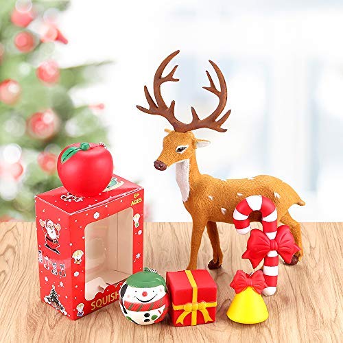 Christmas Squishies Pack Toddler Toy – CREFUN (2018 Limited Edition) Gifts for Christmas Tree Ornament, Kid Toy, Stress Relief, Including 5 Pcs: Candy Cane Bell Gift Bag Apple Snowman Ball, Super Slow