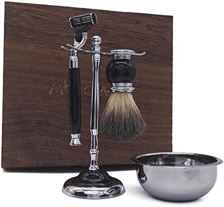AKPOWER Shaving Gift Set for Men, Badger Brush, Bowl, Stand and Cartridge Razor Black
