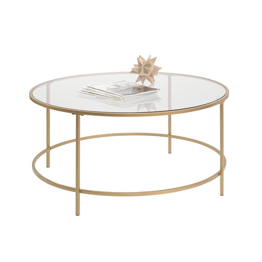Sauder 417830 Int Lux Coffee Table Round, Glass / Gold Finish