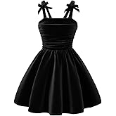 WDIRARA Girl's Bow Sleeveless A Line Mini Dress Ruched Ruffle Swing Cami Dresses