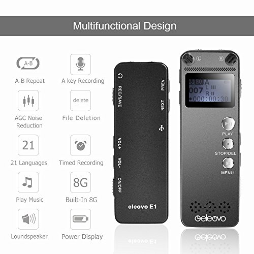 Digital-Voice-Recorder-by-Eleovo8GB-3072Kbps-Sound-Audio-Recorder-Dictaphone-Double-MicrophoneVoice-ActivatedMP3-PlayerMetal-CasingIncluding-USB-Charging-Cable