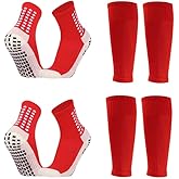 2 Set Kids Grip Soccer Socks with Shin Guard Sleeves, Anti-Slip for Ages 7-14 Youth Boys Football Basketball Training