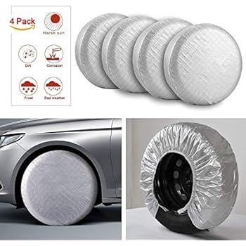 Kohree Tire Covers Tire Protectors RV Wheel Motorhome Wheel Covers Sun Rain Frost Snow Protector Waterproof Aluminum Film, Cotton Lining Fits 27 inches to 29 inches Tire Diameters Set of 4
