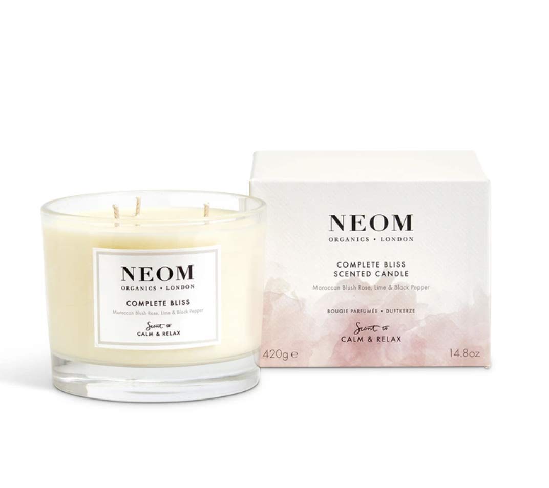 NEOM- Complete Bliss Scented Candle, 3 Wick | Blush Rose, Lime & Black Pepper | Essential Oil Aromatherapy Candle | Scent to De-Stress