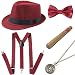 BABEYOND 1920s Mens Gatsby Costume Accessories Set 30s Panama Hat Elastic Y-Back Suspender Pre Tied Bow Tie Pocket Watch and Plastic Cigar (Red Set