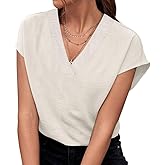 ZAAYOGARDEN Women's V Neck Blouse 2025 Summer Textured Chiffon Top Cap Sleeve Loose Shirt for Office Work Casual