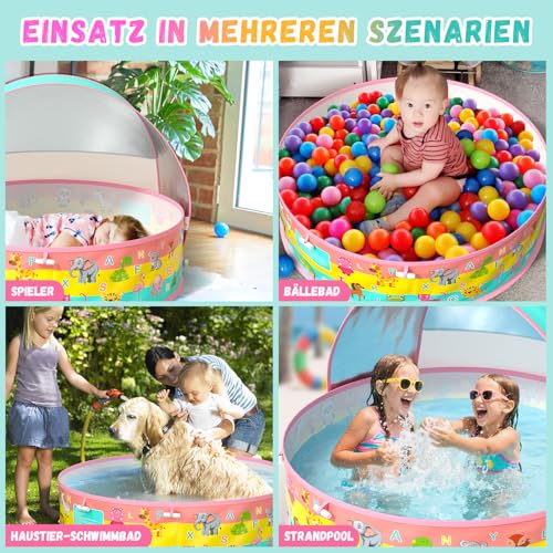 Baby Paddling Pool with Roof, Pop-Up Beach Shelter, Baby UV Protection 50+ with Storage Bag, 4-in-1 Portable Baby Pool with Sun Protection, Summer Must-Haves for Beach, Holiday, Camping and Picnic