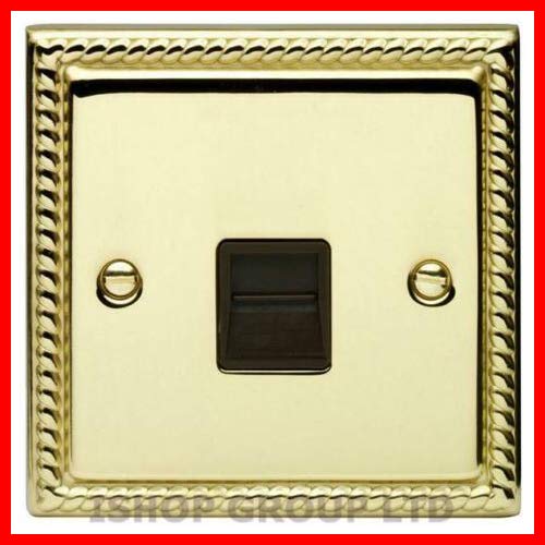 Schneider Electric Secondary Telephone Socket Georgian Rope Edge Brass Brown Interior