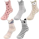 Hippih Girls Kids Animal Cotton Ankle Socks Toddler Crew Socks 5 Pack