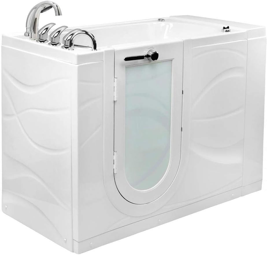 Ella's Bubbles OAZ3052D-HB-L Zen Air and Hydro Massage Acrylic Walk-In Bathtub, Left Outward Swing Door, 2" Dual Drain, White
