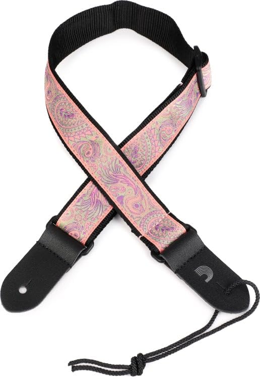 D'Addario Jacquard Ukulele Straps - Ukulele Strap No Drill - Paisley, Pink/Green