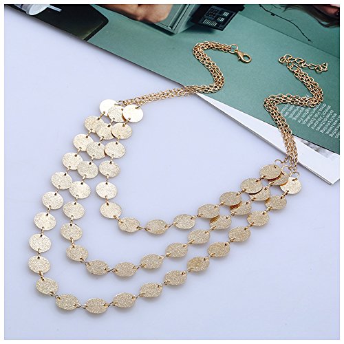 Spiritlele 3 Layers Sequins Disc Choker Coins Chunky Statement Necklace For Women Gold