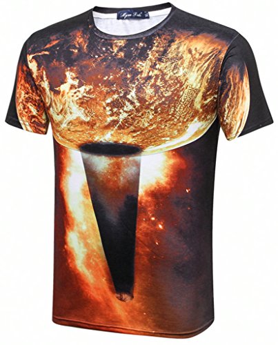 Pizoff Unisex Hipster Summer Short Sleeve 3D Burning Digital Print Slim Fit T Shirts Y1793-07-S