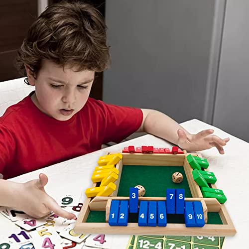 Wooden Shut The Box Dice Game,4 Sided Colourful Wooden Board Game(14 Players)for Kids & Adults