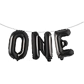 16 inch Hanging Foils Number Balloon “ONE” Word Air Balloons Set of 1 Balloon Perfect for Baby Shower, Happy Birthday or Any Party Decorations (One Black)