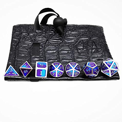 image for Haxtec Metal Dice Set D&D Blender Silver Blue Purple Metal DND Dice fo