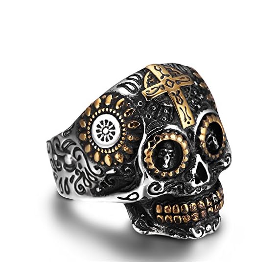 AUMRET-Halloween-Skull-Stainless-Steel-Simulated-Silver-Gothic-Cross-Titanium-Steel-Ring-8