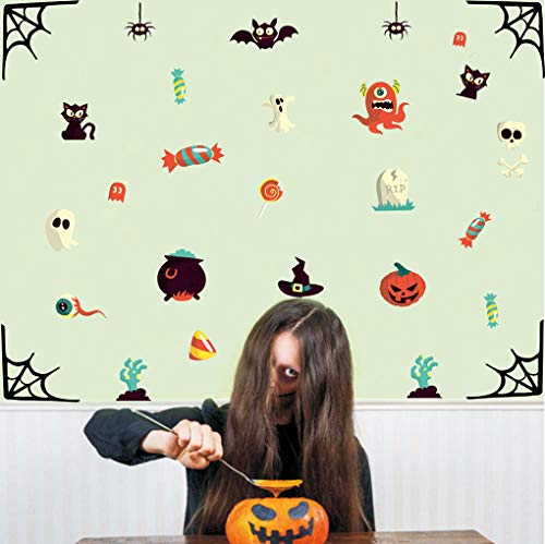 IARTTOP Halloween Party Supplies DIY Wall Decal, Bat Spider Cat Window Cling Sticker, Spooky Pumpkins Skull Decals for Kids Room Living Room Wall Art Decor (31 pcs) - Thumbnail 2