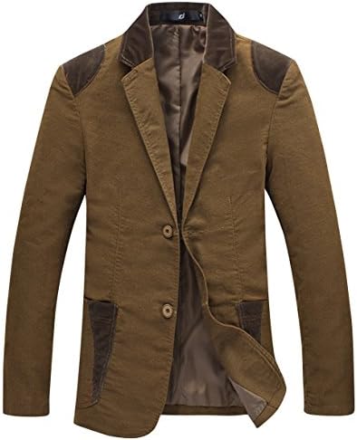 RYYS Men's Fashion Notched Collar Patchwork 2 Buttons Cotton Casual Blazer