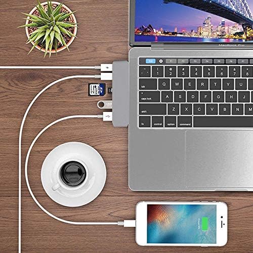USB C Adapter for MacBook Pro 2019, USB Adapter for MacBook Air/MacBook Pro 2018/2020, USB C Hub with 3 USB 3.0 Ports, HDMI, TF/SD Card Reader, Multiport Type C Adapter for Apple Laptop - Dark Grey
