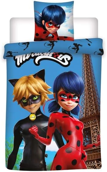 Miraculous Ladybug Kids Reversible 100% Polyester Super Soft Set of Bed Set Duvet Cover and Pillow Cover