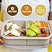 Bento Box Lunch Container, 3 Compartment Food Box for Meal Prepping, Reusable Meal Prep Container with Spoon & Grey Lid, Food Prep Lunchbox for Kids & Adults, Divided Food Storage Container with Lid