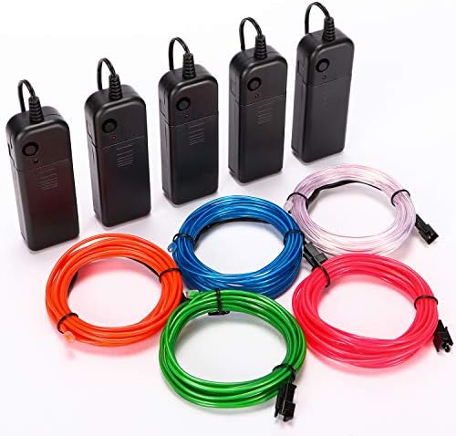 WAPIKE EL Wire Kit 10ft,Portable Neon Lights for Parties-Five Colors to Choose from（Red, Green, Pink, Blue, White）