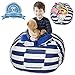 Extra Large Stuffed Animal Storage Bean Bag Cover | Europe Made & Lab Tested Fabric | The Ultimate Storage Solution to Clean Up & Organize Kid's Room | Free E-Book (Blue-Black/White)