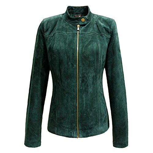 Escalier Women's Genuine Leather Jacket Suede Moto Jackets Green S - Thumbnail 7