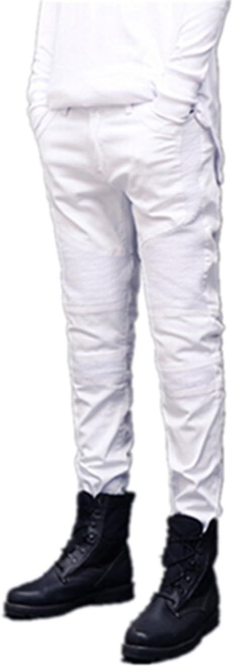 Mens Biker Jeans Casual Ripped Skinny Wrinkled Deinm Joggers Jeans Pants