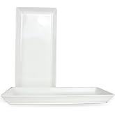 ECOIOU Long Melemine Serving Tray, 17.3x8x1.5 in Serving Platters and Trays for Appetizer, Charcuterie, Bread, Fruit, Dessert, Set of 2, White
