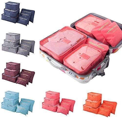 Polyester Assorted Colour Storage Bag Packing Cubes (Colour May Vary) - Set of 6