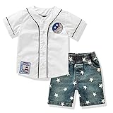 Ferenyi US Toddler's Clothes Boy's Short Sleeved Shirts and Denim Shorts Sets
