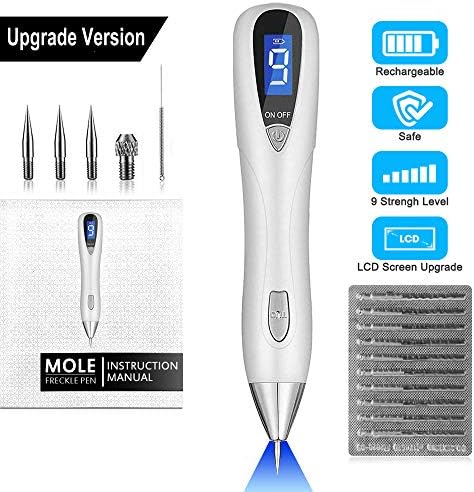 Wart Remover Removal Pen UV LED Adjustable 9-Levels Spotlight USB Rechargeable Spot Remover Tool Eraser Pro Pen Home Use | 30x Fine Replacement Needles (Silver)