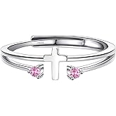 OAOMRIA 925 Sterling Silver Cross Rings Birthstone Rings Christian Jewelry for Women Daughter, Easter Gifts, Confirmation and Baptism Gifts