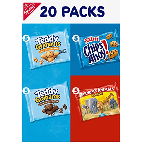 NABISCO FUN SHAPES VARIETY PACK, BARNUM’S ANIMAL CRACKERS, TEDDY GRAHAMS AND CHIPS AHOY! COOKIES, 20 SNACK PACKS