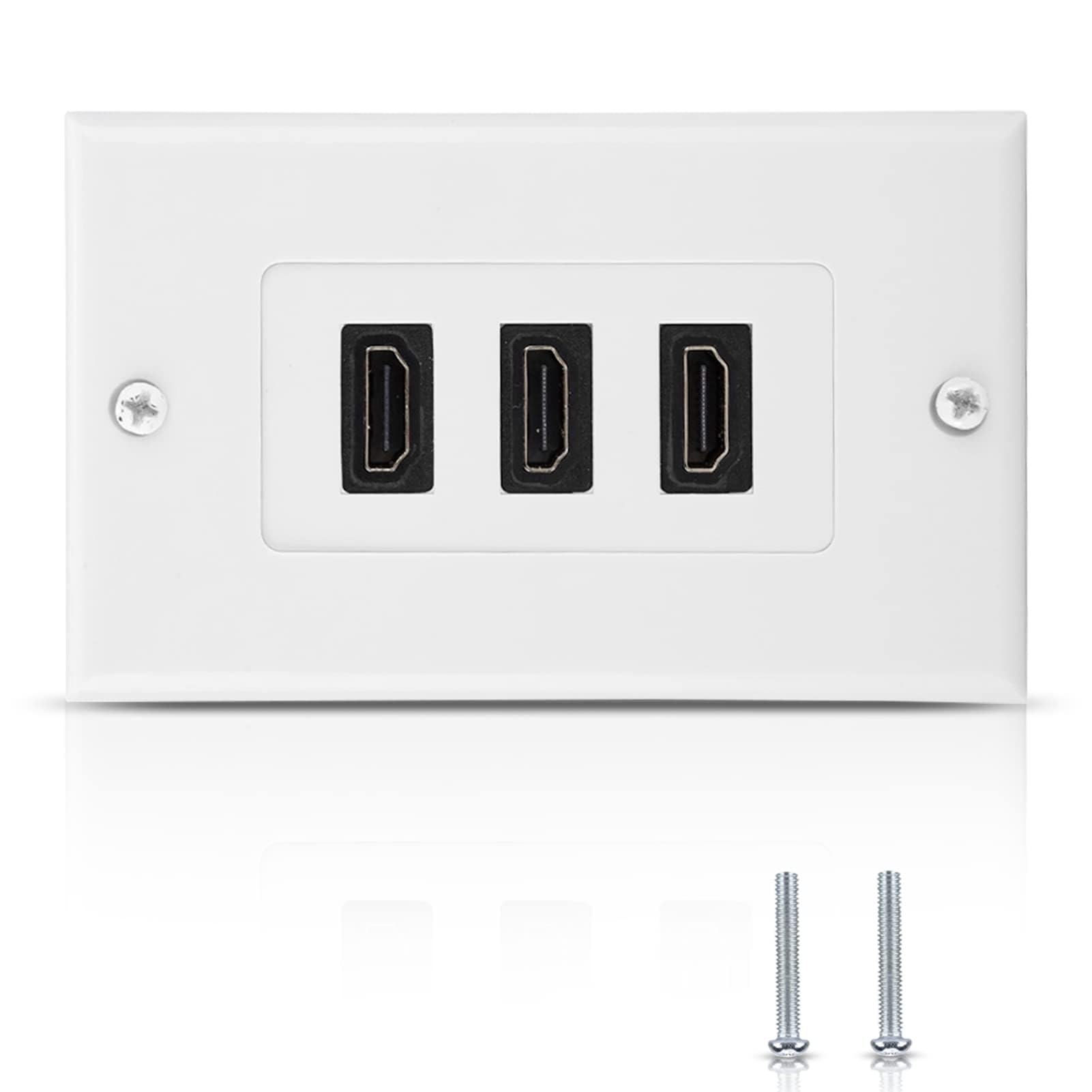 11.5x7.5cm/4.53x2.95in HDMI Wall Plate (3 Port), 3 Port HDMI Outlet Mount Panel Support 4K 3D ARC 60Hz 1080P Video for Gaming PC, Projector, Home Theater (White)