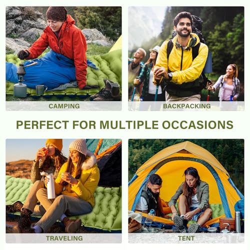 Uniiking® Camping Sleeping Pad, Ultralight Camping Mat with Pillow, Built-in Foot Pump Inflatable Sleeping Pads Compact for Camping Backpacking Hiking Traveling Tent, Green Single