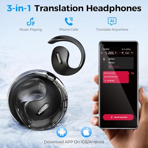 MINISO X15PRO AI Headphones Translators, Instant Voice Translator 3 in 1 Real Time in 134 Languages with App, Compatible with iOS and Android, Pink